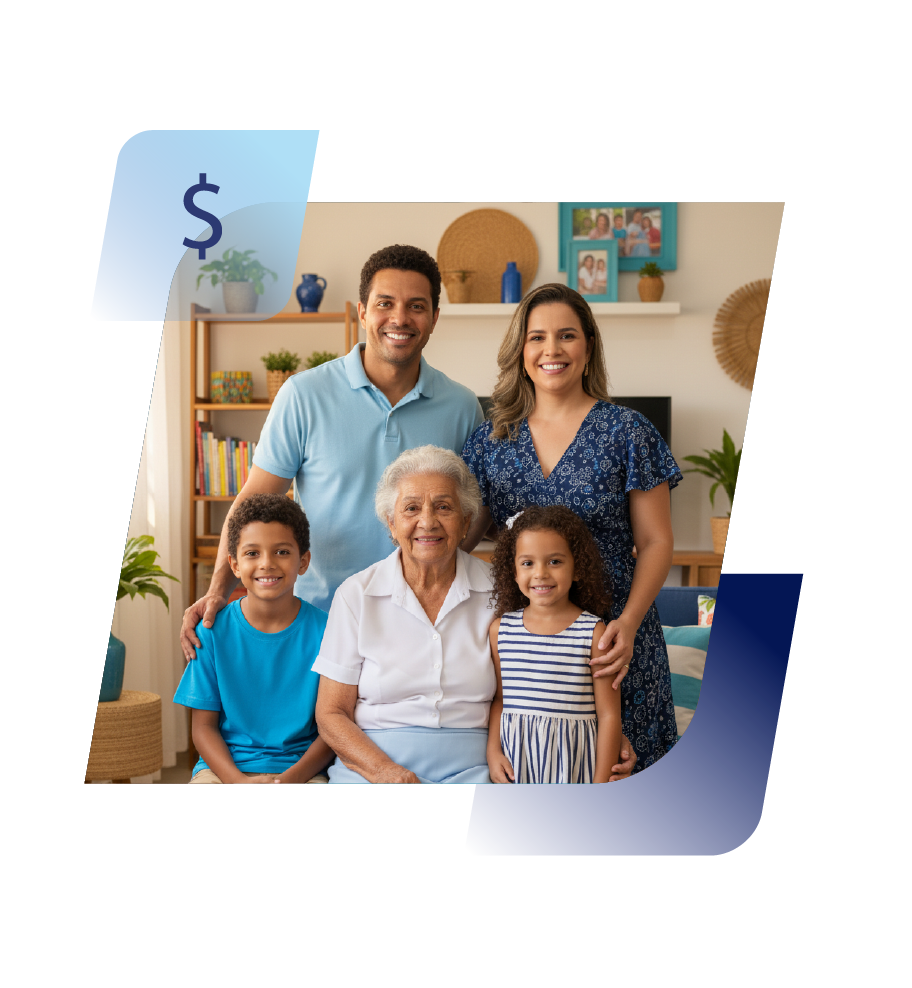 Família feliz e protegida com Meu Cartão Saúde